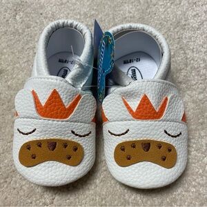 White and Orange Moccasins with Animal Face Design